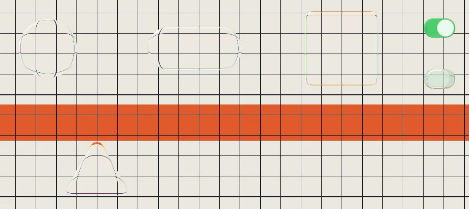 Glass shapes from Liquox over a ruled grid